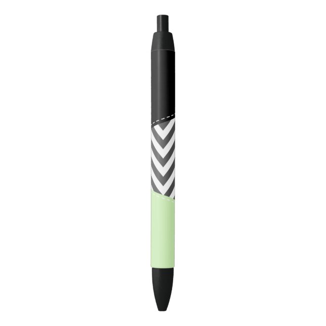 Grey Zigzag, Grey Chevron, Zigzag Pattern, Mint Black Ink Pen (Front Vertical)