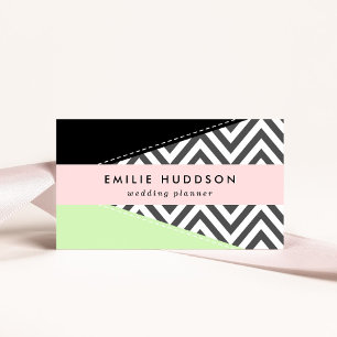 Grey Zigzag, Grey Chevron, Zigzag Pattern, Mint Business Card