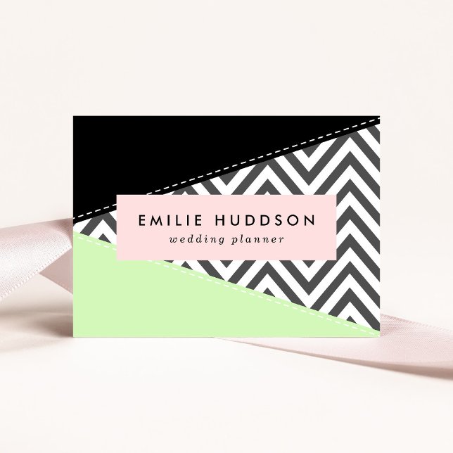Grey Zigzag, Grey Chevron, Zigzag Pattern, Mint Business Card (Creator Uploaded)