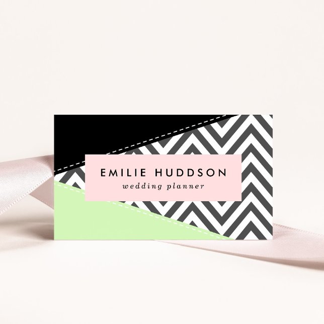Grey Zigzag, Grey Chevron, Zigzag Pattern, Mint Business Card (Creator Uploaded)