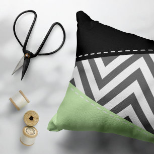 Grey Zigzag, Grey Chevron, Zigzag Pattern, Mint Decorative Cushion