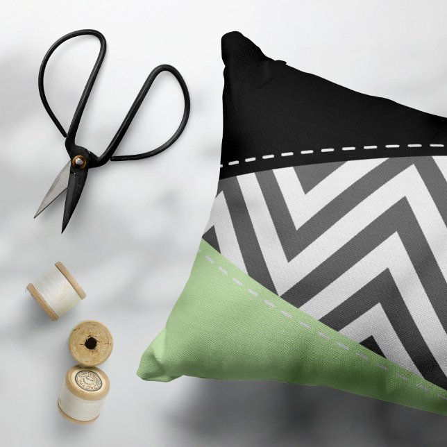 Grey Zigzag, Grey Chevron, Zigzag Pattern, Mint Decorative Cushion (Creator Uploaded)