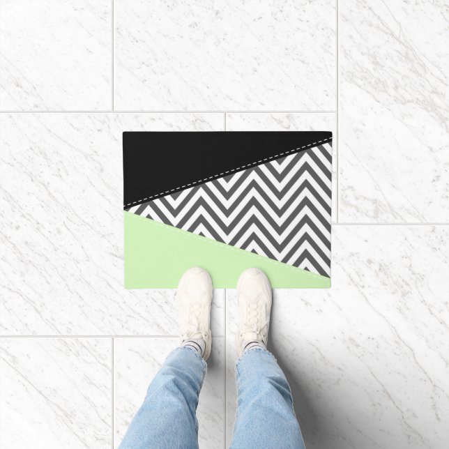 Grey Zigzag, Grey Chevron, Zigzag Pattern, Mint Doormat (Indoor)