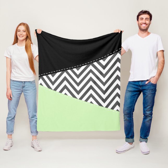 Grey Zigzag, Grey Chevron, Zigzag Pattern, Mint Fleece Blanket (In Situ)