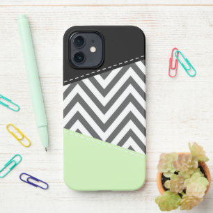 Grey Zigzag, Grey Chevron, Zigzag Pattern, Mint iPhone 12 Case