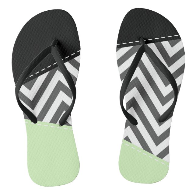 Grey Zigzag, Grey Chevron, Zigzag Pattern, Mint Jandals (Footbed)