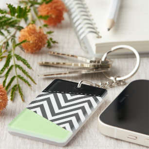 Grey Zigzag, Grey Chevron, Zigzag Pattern, Mint Key Ring