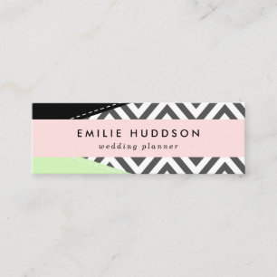 Grey Zigzag, Grey Chevron, Zigzag Pattern, Mint Mini Business Card