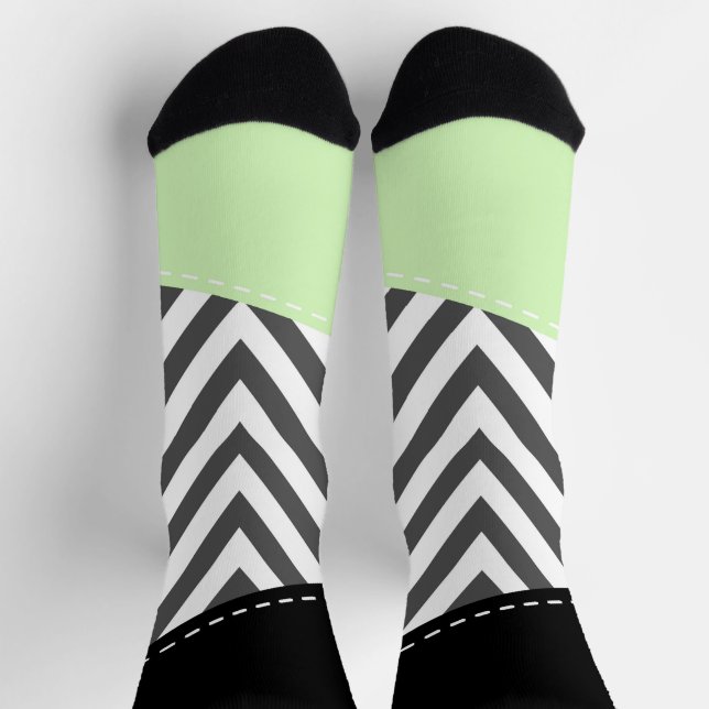 Grey Zigzag, Grey Chevron, Zigzag Pattern, Mint Socks (Top)