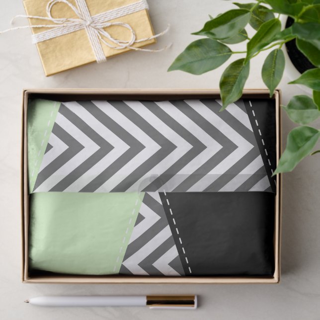 Grey Zigzag, Grey Chevron, Zigzag Pattern, Mint Tissue Paper (Gift)
