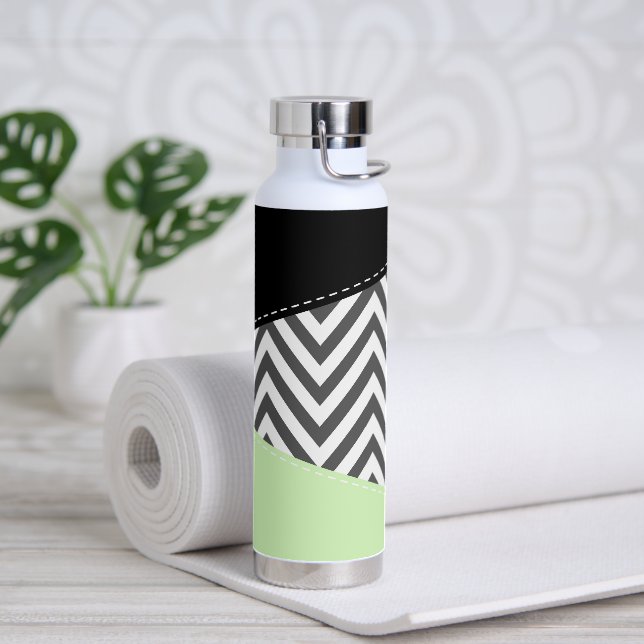 Grey Zigzag, Grey Chevron, Zigzag Pattern, Mint Water Bottle (Yoga)