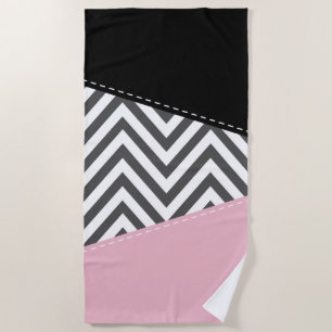 Grey Zigzag, Grey Chevron, Zigzag Pattern, Pink Beach Towel