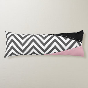 Grey Zigzag, Grey Chevron, Zigzag Pattern, Pink Body Cushion