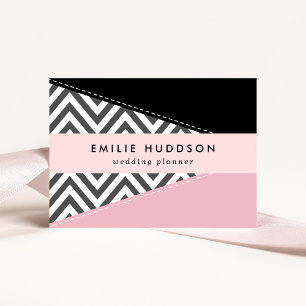 Grey Zigzag, Grey Chevron, Zigzag Pattern, Pink Business Card
