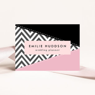 Grey Zigzag, Grey Chevron, Zigzag Pattern, Pink Business Card