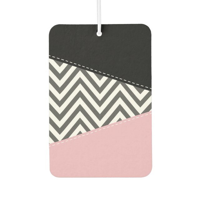Grey Zigzag, Grey Chevron, Zigzag Pattern, Pink Car Air Freshener (Front)