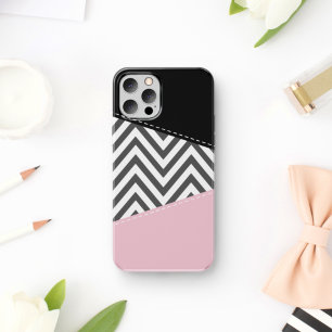 Grey Zigzag, Grey Chevron, Zigzag Pattern, Pink Case-Mate iPhone Case