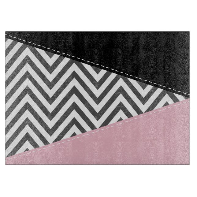 Grey Zigzag, Grey Chevron, Zigzag Pattern, Pink Cutting Board (Front)