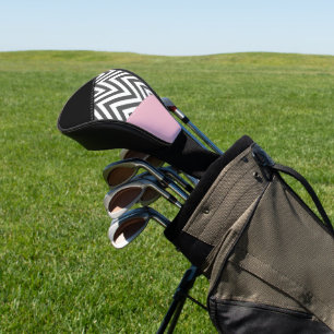 Grey Zigzag, Grey Chevron, Zigzag Pattern, Pink Golf Head Cover
