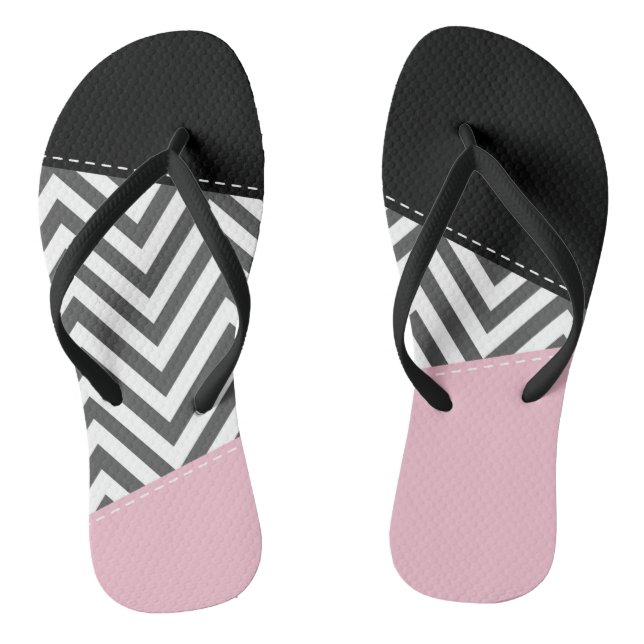 Grey Zigzag, Grey Chevron, Zigzag Pattern, Pink Jandals (Footbed)
