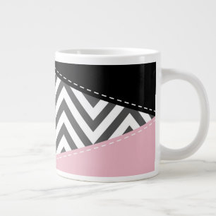 Grey Zigzag, Grey Chevron, Zigzag Pattern, Pink Large Coffee Mug