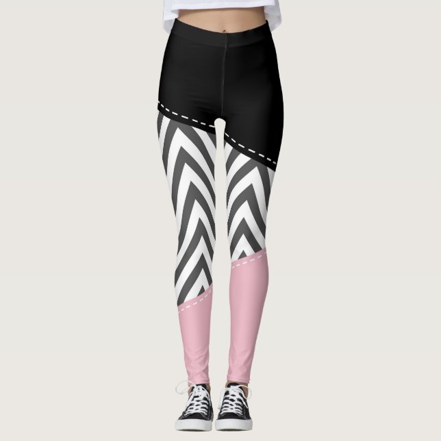 Grey Zigzag, Grey Chevron, Zigzag Pattern, Pink Leggings (Front)