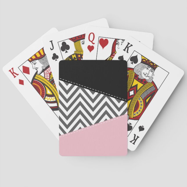 Grey Zigzag, Grey Chevron, Zigzag Pattern, Pink Playing Cards (Back)
