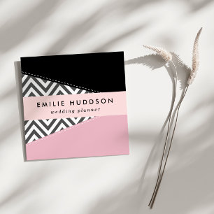 Grey Zigzag, Grey Chevron, Zigzag Pattern, Pink Square Business Card