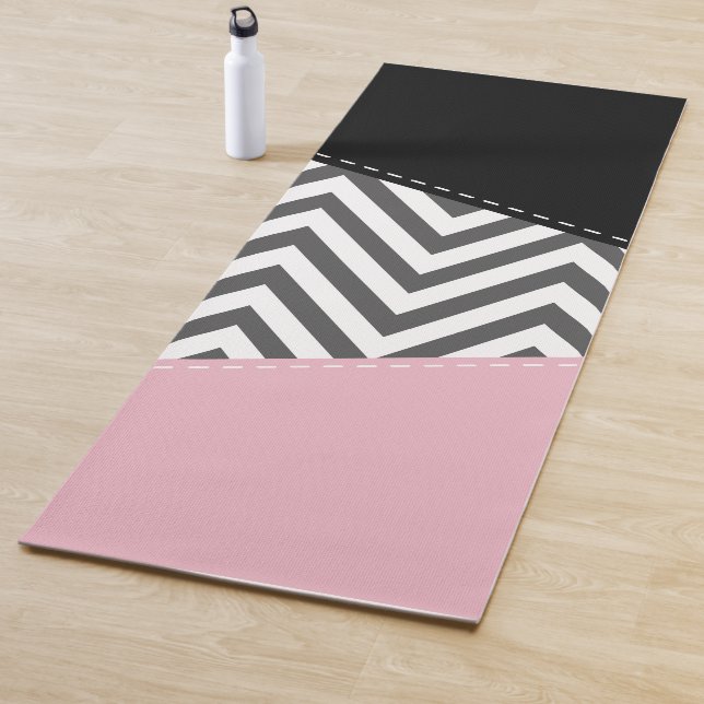 Grey Zigzag, Grey Chevron, Zigzag Pattern, Pink Yoga Mat (In Situ)