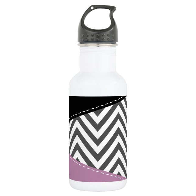 Grey Zigzag, Grey Chevron, Zigzag Pattern, Purple 532 Ml Water Bottle (Front)
