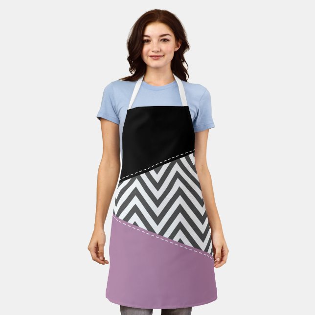 Grey Zigzag, Grey Chevron, Zigzag Pattern, Purple Apron (Worn)