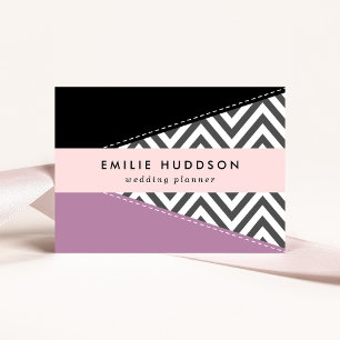 Grey Zigzag, Grey Chevron, Zigzag Pattern, Purple Business Card