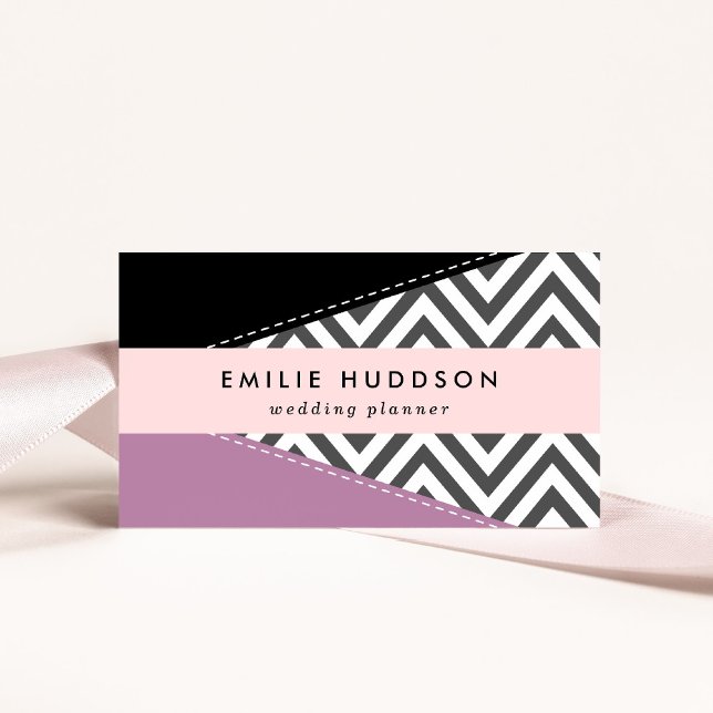 Grey Zigzag, Grey Chevron, Zigzag Pattern, Purple Business Card (Creator Uploaded)