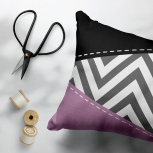 Grey Zigzag, Grey Chevron, Zigzag Pattern, Purple Decorative Cushion