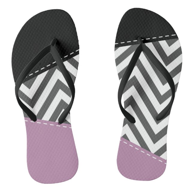 Grey Zigzag, Grey Chevron, Zigzag Pattern, Purple Jandals (Footbed)