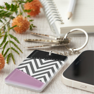 Grey Zigzag, Grey Chevron, Zigzag Pattern, Purple Key Ring