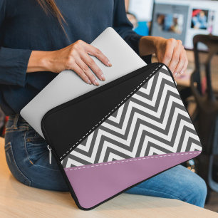 Grey Zigzag, Grey Chevron, Zigzag Pattern, Purple Laptop Sleeve