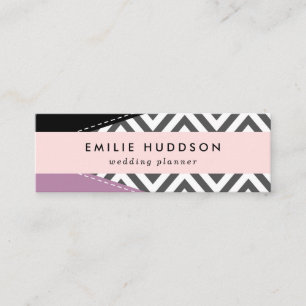 Grey Zigzag, Grey Chevron, Zigzag Pattern, Purple Mini Business Card