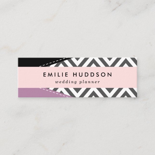 Grey Zigzag, Grey Chevron, Zigzag Pattern, Purple Mini Business Card (Front)