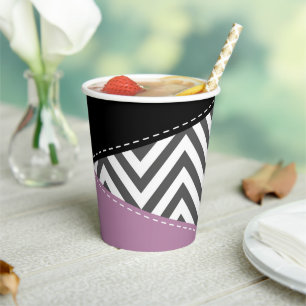 Grey Zigzag, Grey Chevron, Zigzag Pattern, Purple Paper Cups