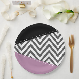 Grey Zigzag, Grey Chevron, Zigzag Pattern, Purple Paper Plate