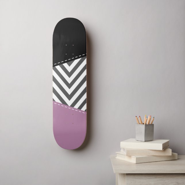 Grey Zigzag, Grey Chevron, Zigzag Pattern, Purple Skateboard (Wall Art)