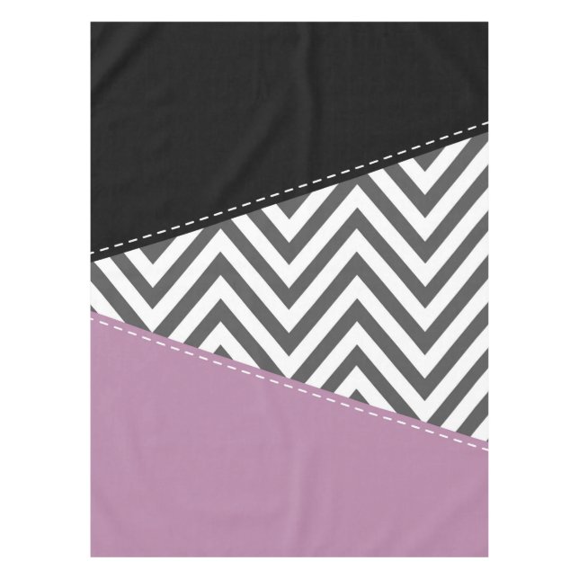 Grey Zigzag, Grey Chevron, Zigzag Pattern, Purple Tablecloth (Front)