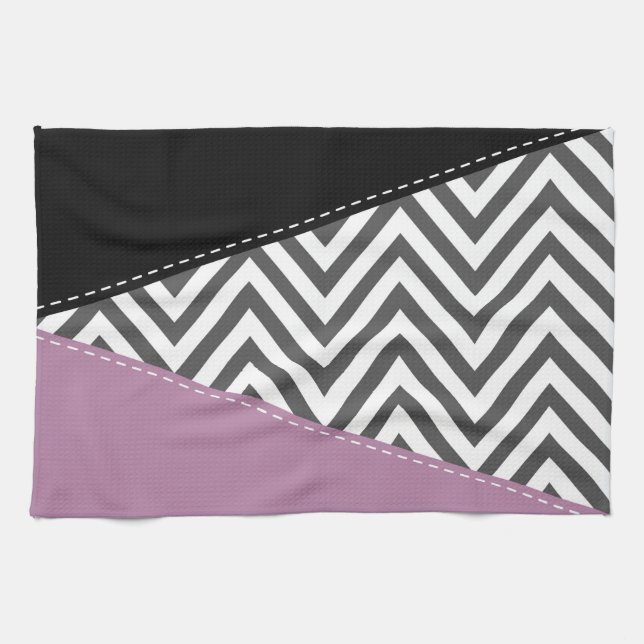 Grey Zigzag, Grey Chevron, Zigzag Pattern, Purple Tea Towel (Horizontal)