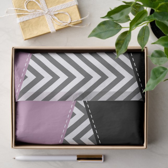 Grey Zigzag, Grey Chevron, Zigzag Pattern, Purple Tissue Paper (Gift)