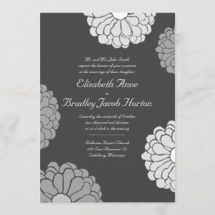 Grey Zinnia Flower Wedding Invitation