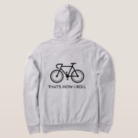 Grey zippered hoodie with funny bicycle quote