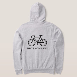 Grey zippered hoodie with funny bicycle quote