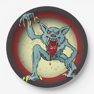 Greyback Werewolf Blood Red Full Moon Halloween Paper Plate