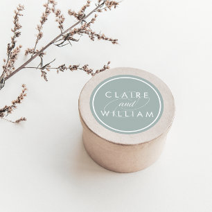 Greyed Jade and White Personalised Wedding Classic Round Sticker